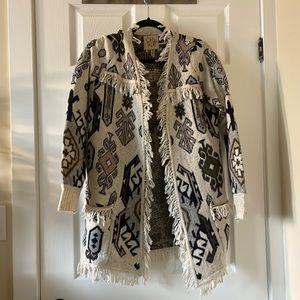 RARE chaser tapestry jacquard fringed cardigan